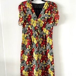 Red & Yellow Medley Floral Chiffon Dress - Anna Sui